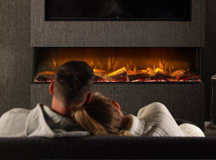 Dimplex Vivente 750 electric fire with customizable flame effect and anti-reflective glass.