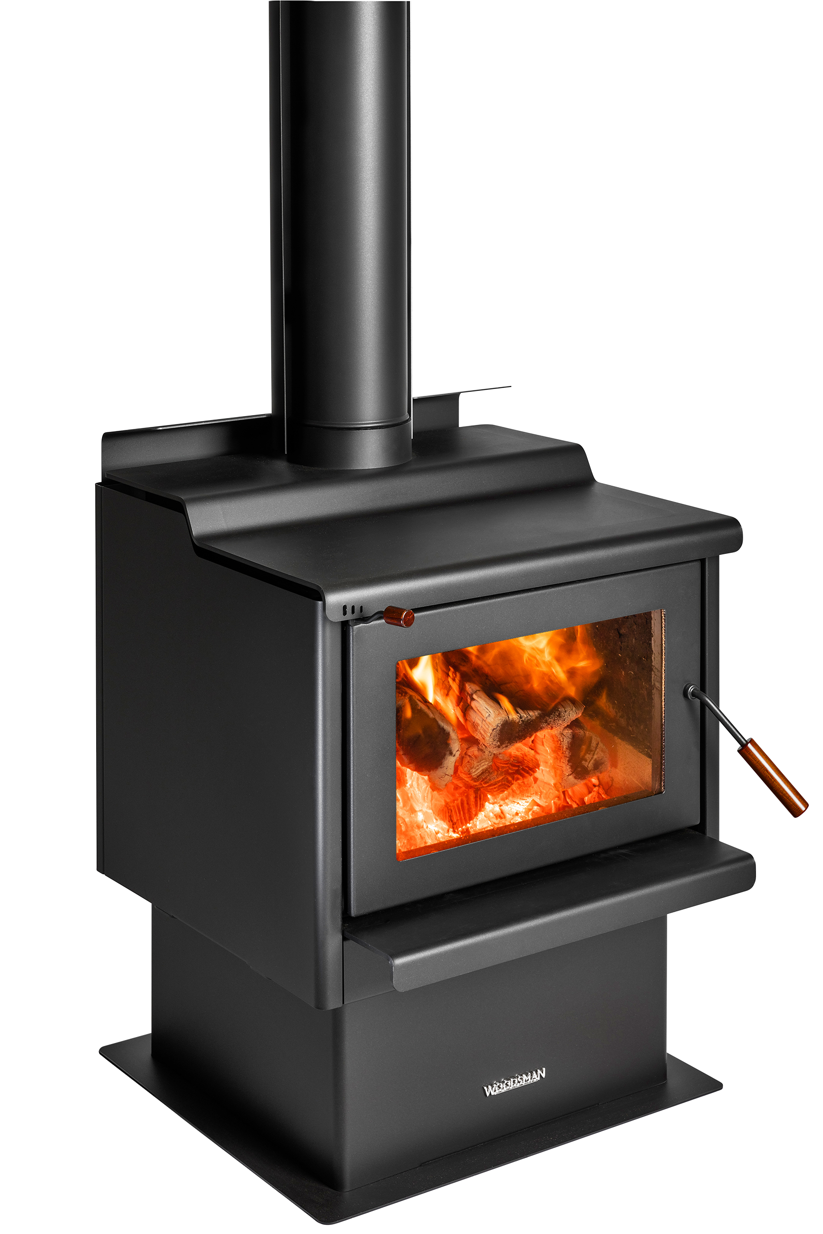 Woodsman Coleridge Pedestal Base indoor fireplace with 4.2m Heatsaver Flue System.