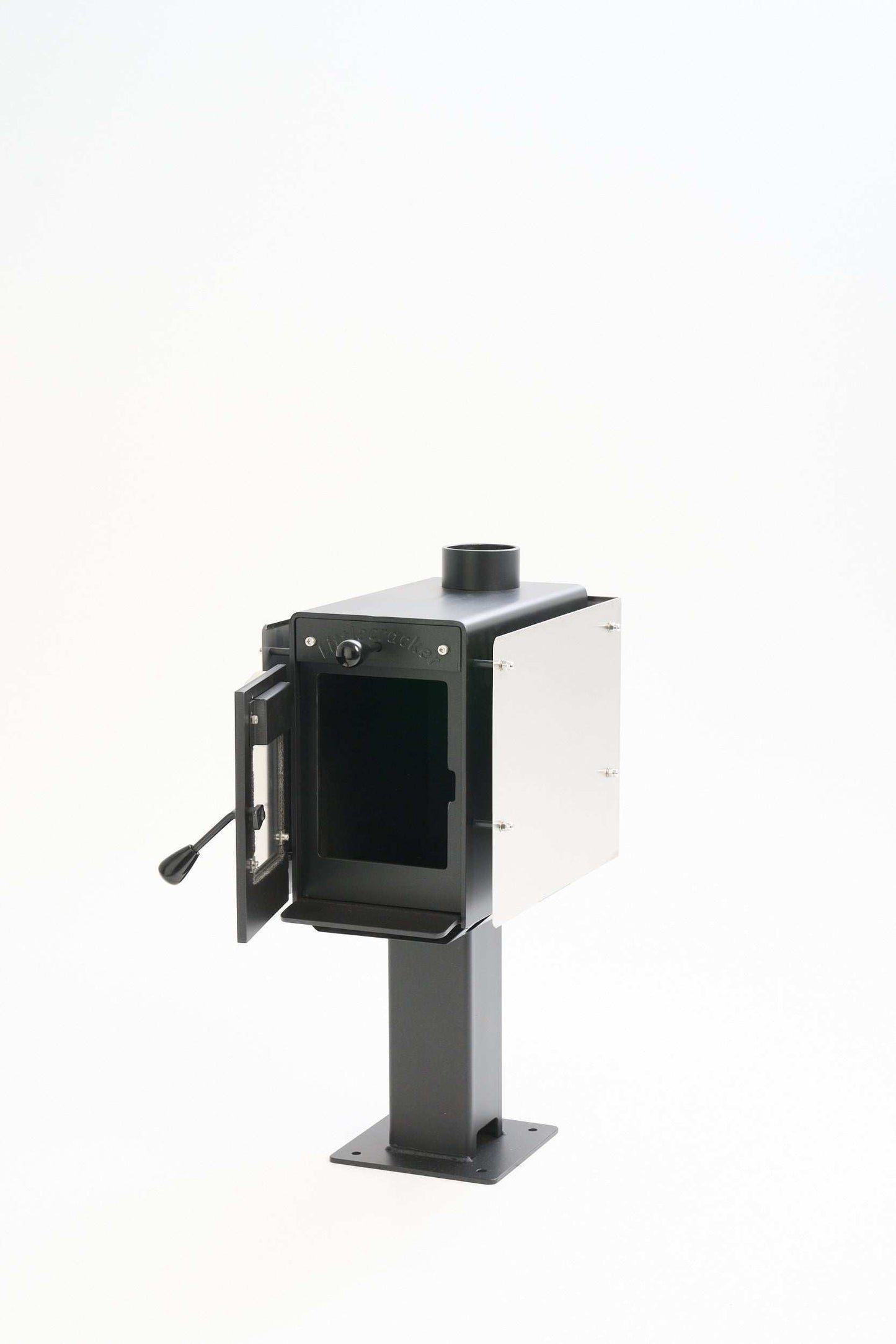 compact solid fuel heater, Little Cracker Woody, 4M flue system, steel wood burner for tiny homes