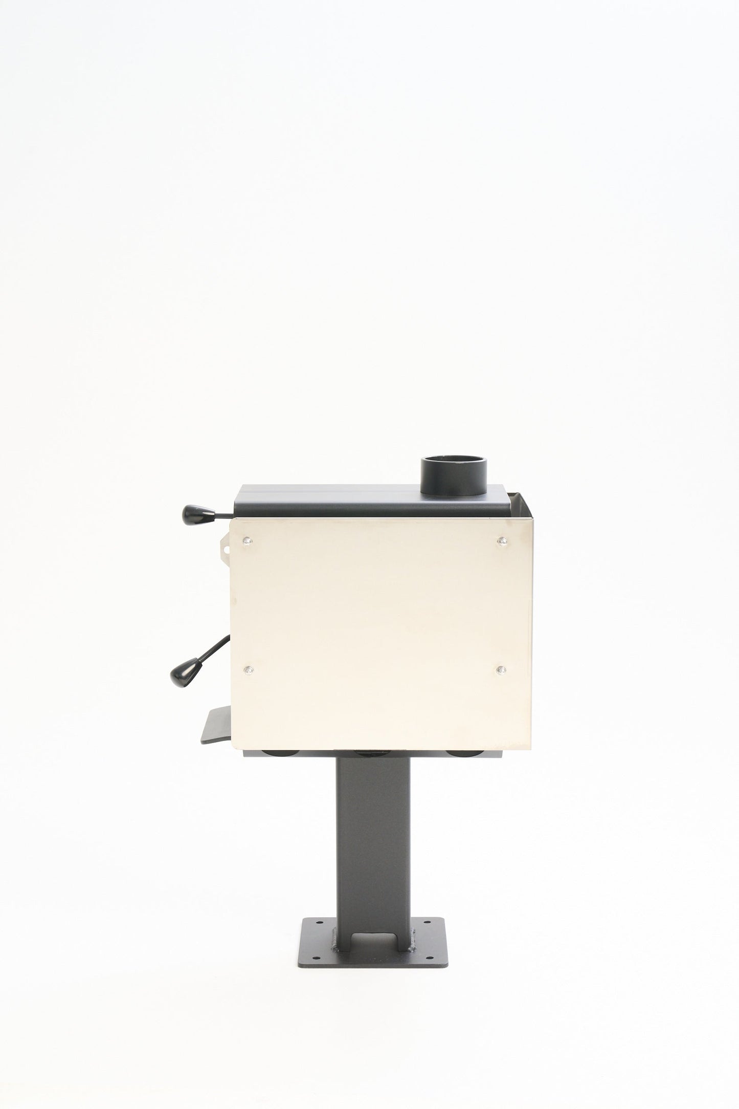 Compact Little Cracker Woody wood burning heater with 2M flue system for motorhome installation.