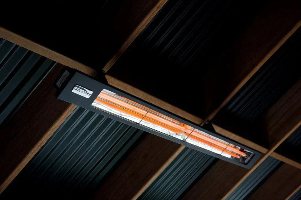 Infratech SL30 3kW Heater in matte black finish mounted on ceiling.