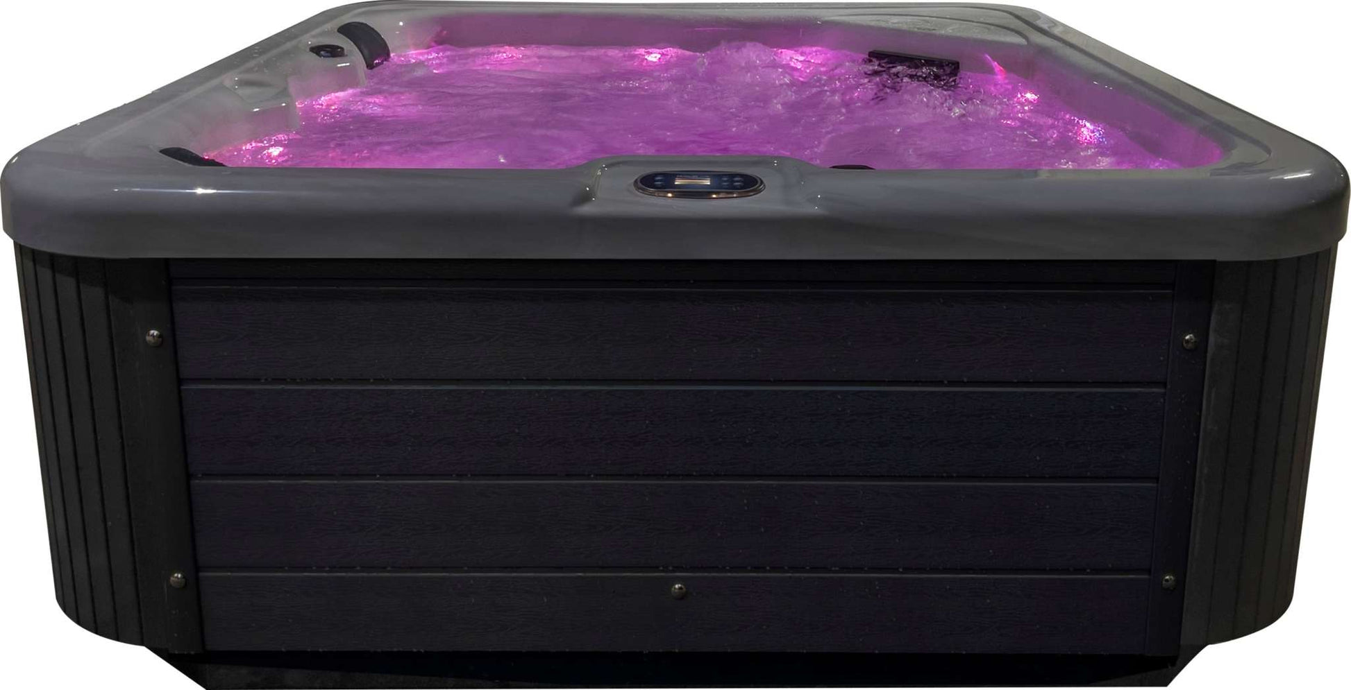 Sensation Bliss 2 Spa Pool with pink LED lights and black paneling, designed for relaxation.