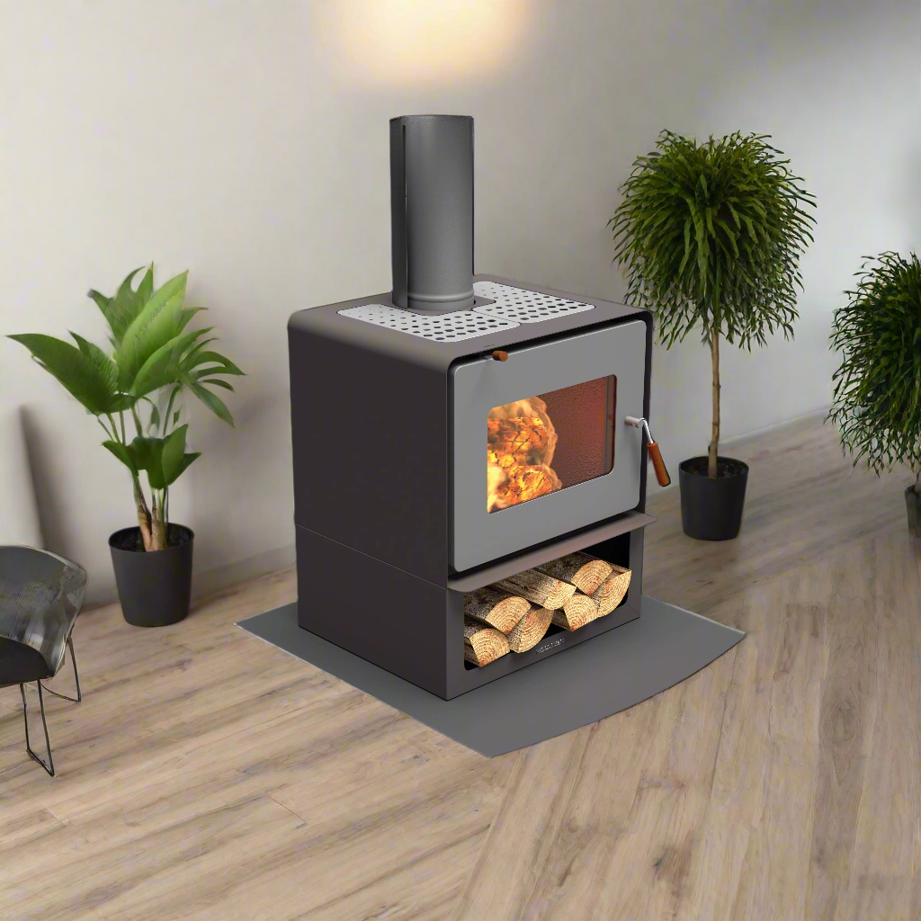 woodsman flare woodbox on steel hearth - yourstore