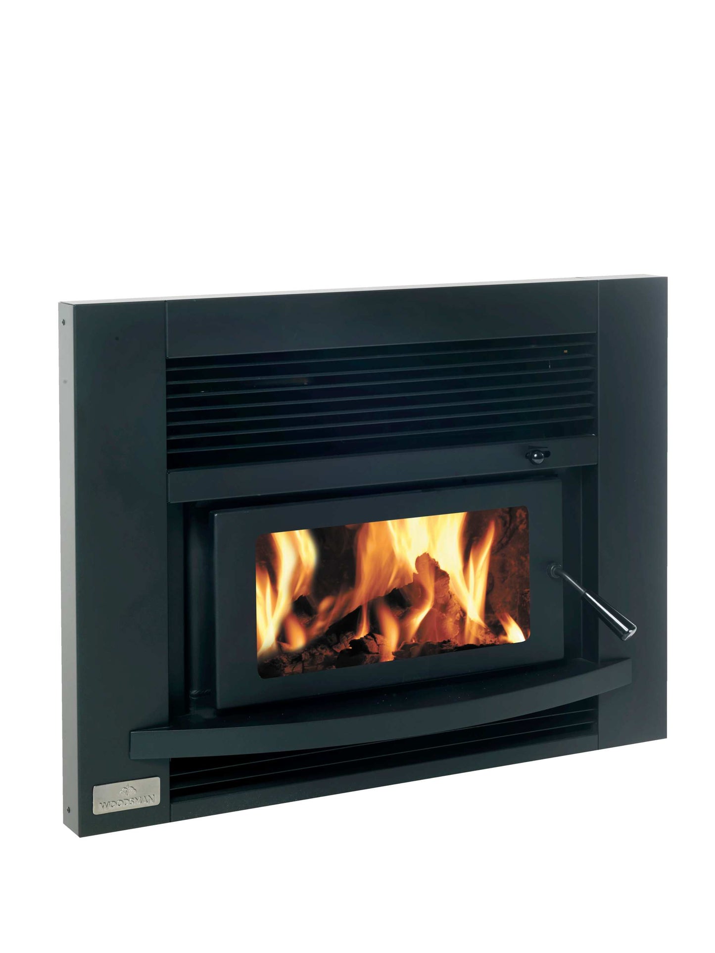 Woodsman Totara Insert Fire with 4.2m flue system, featuring modern design and high efficiency for sustainable heating.