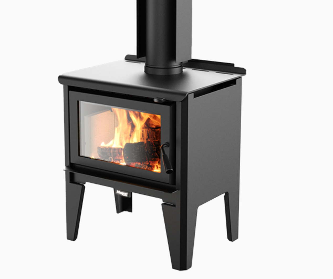Masport Kaituna wood fire with leg base and flue system, clean burning and efficient.