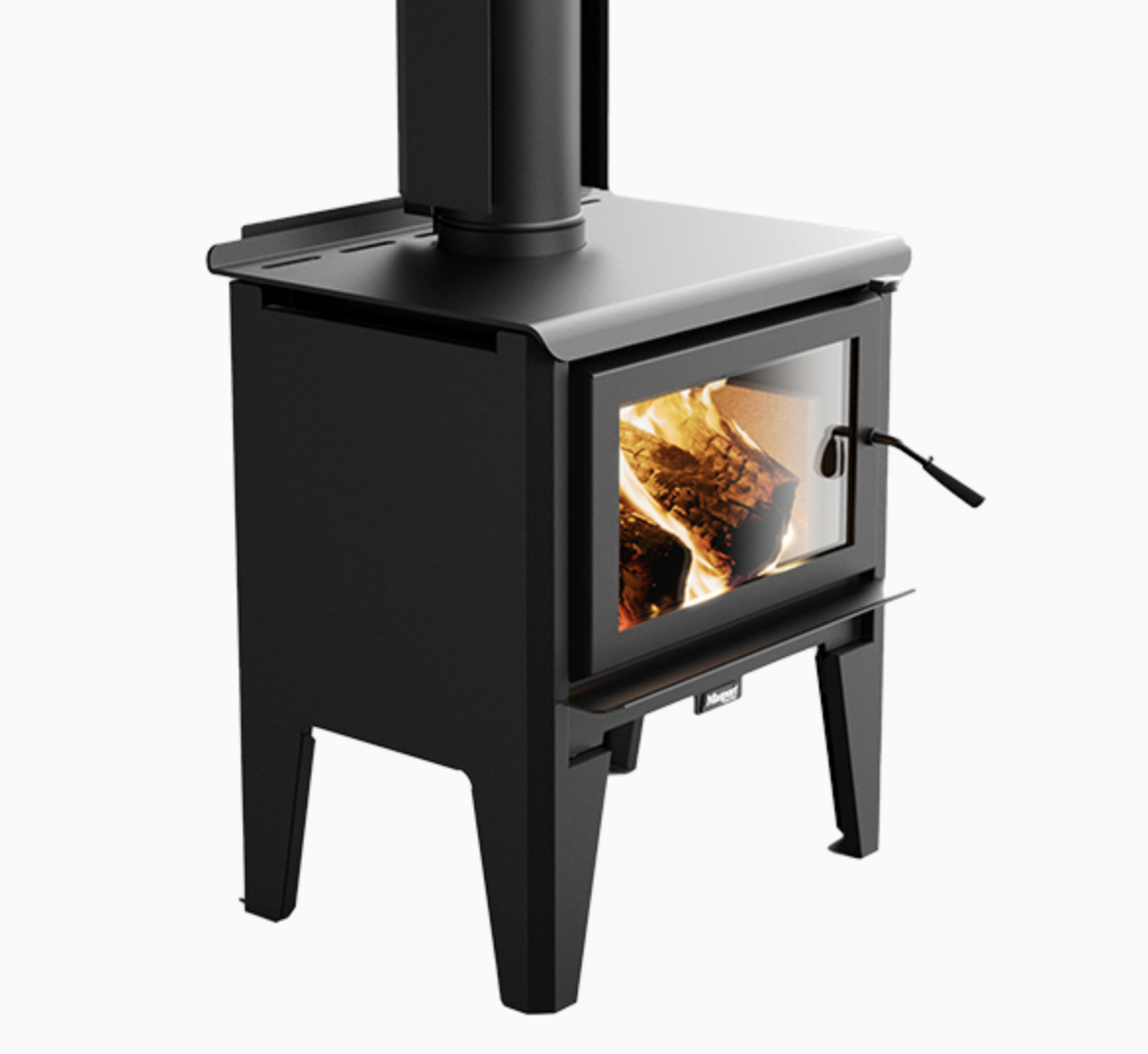 Masport Kaituna Leg Base wood fire with 4.2m flue system, suitable for small to medium homes, featuring Masport Ultra M3 technology for clean burning and efficiency.