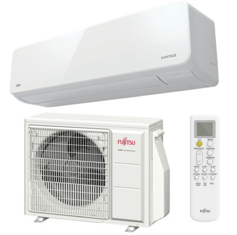 Fujitsu ASTH09KNCA 3.2KW air conditioner and heat pump with remote control, ideal for small rooms and energy-efficient climate control.