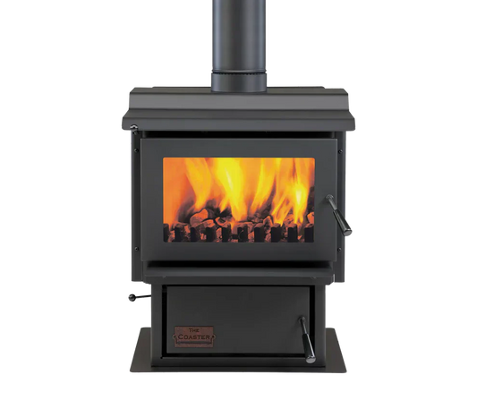 Woodsman Coaster multi-fuel fire with wetback and heatsaver flue system.
