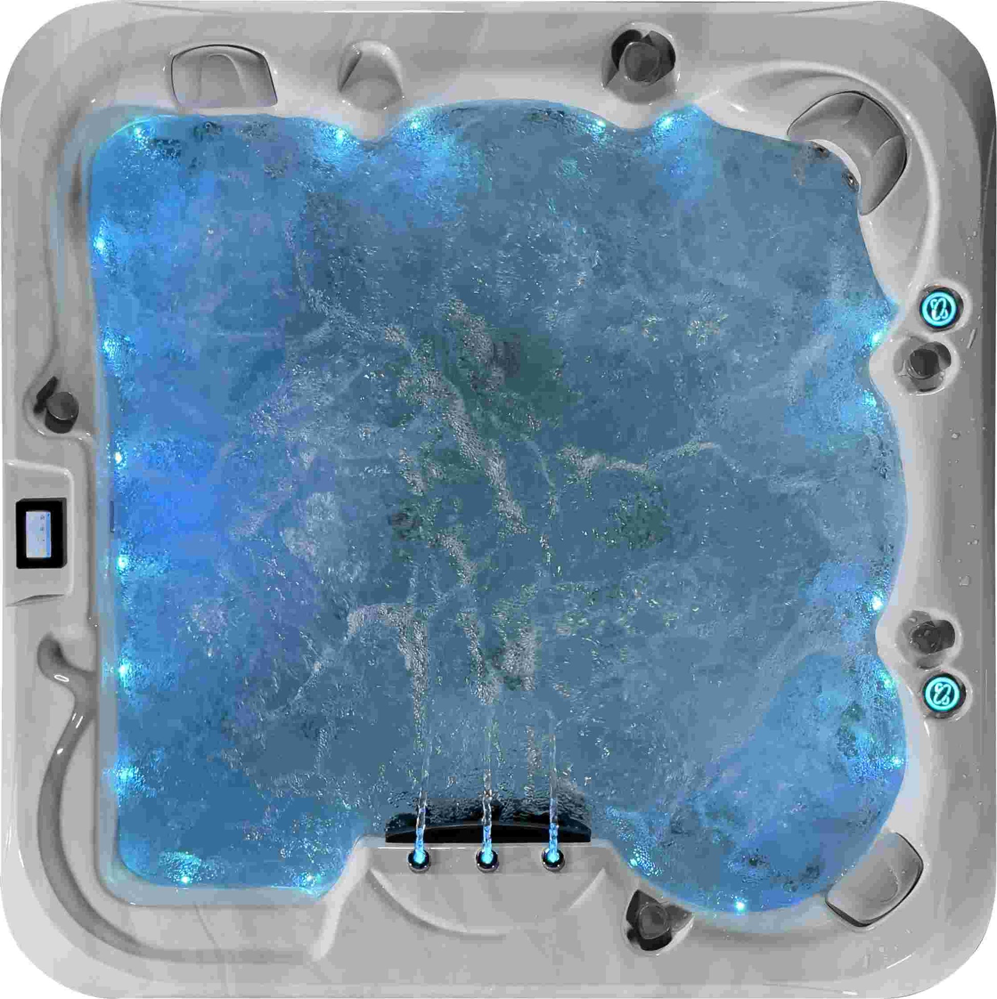 Sensation Oasis 6 person spa pool with LED lights and jets.
