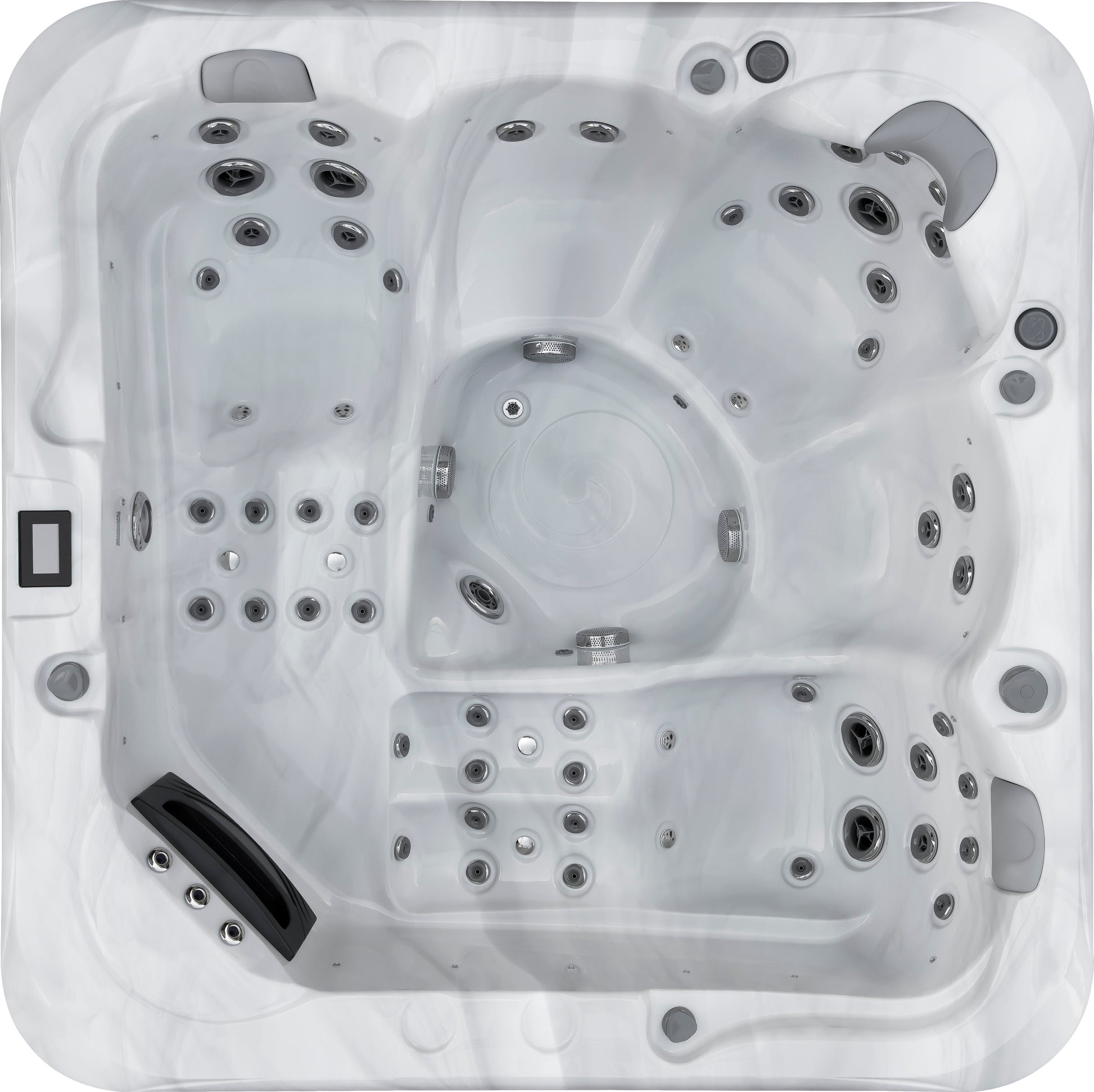 Five person spa pool with ergonomic design and hydrotherapy jets.