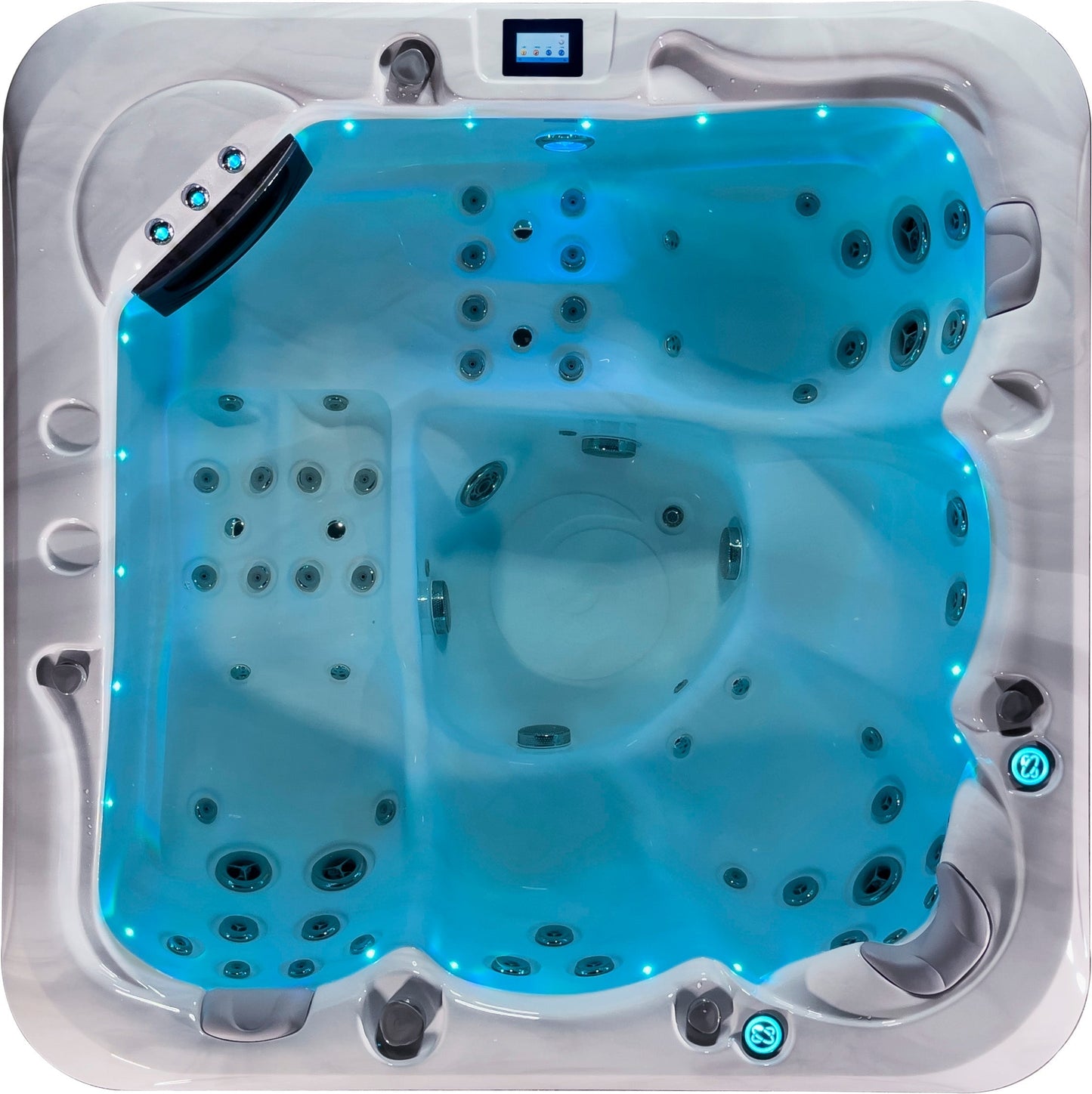 5-person spa pool with LED lights and ergonomic design
