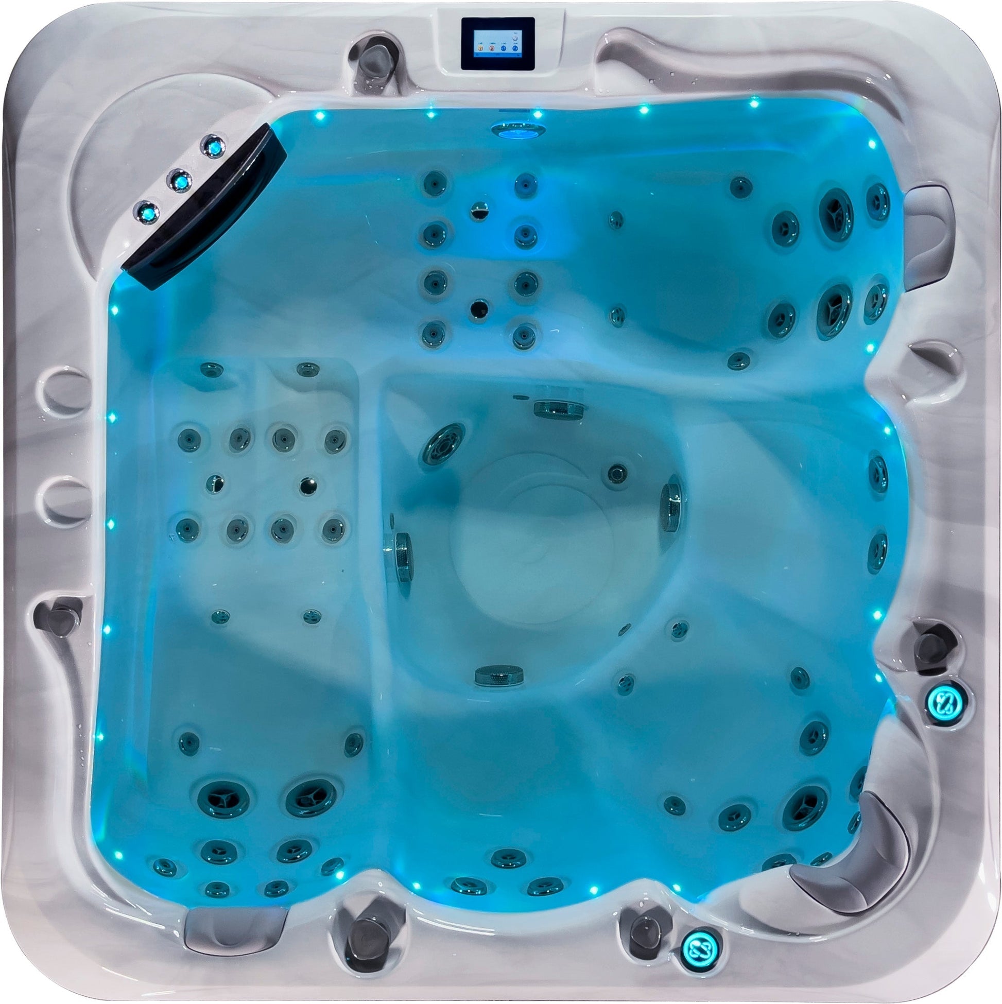 5-person spa pool with LED lights and ergonomic design
