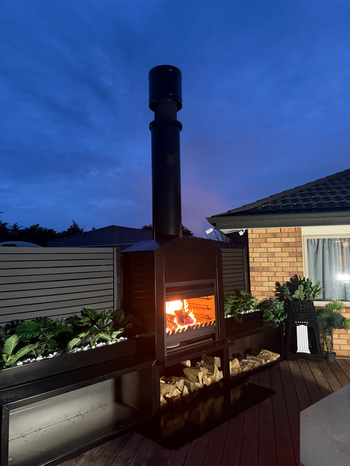 Onflame 900 - Black Freestanding Open Fire + 1.5m Flue