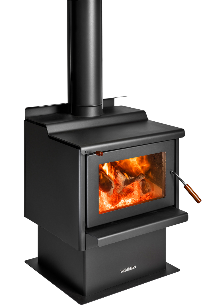 Woodsman Coleridge Pedestal Base indoor fireplace with 4.2m Heatsaver Flue System.