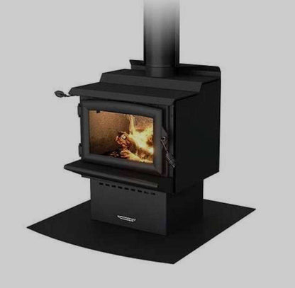 Woodsman Tasman MKII wood burner with 4.2m Heatsaver flue system, ideal for medium to large living areas.