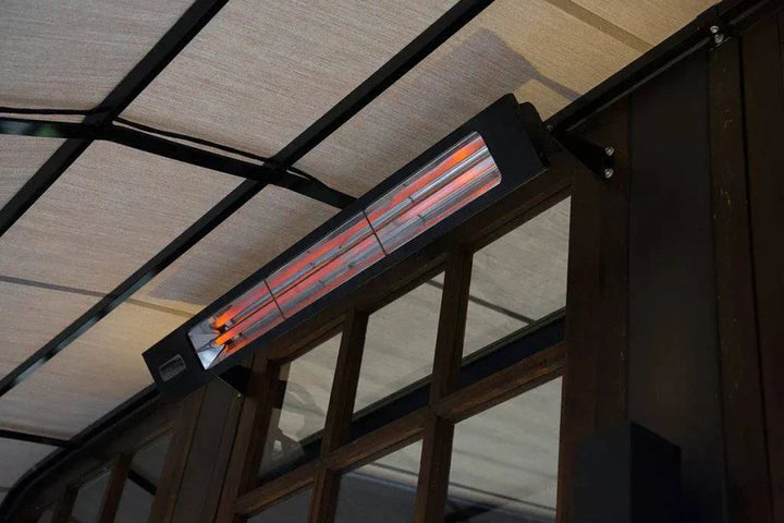 Infratech SL40 4kW Heater in Black Shadow mounted outdoors.