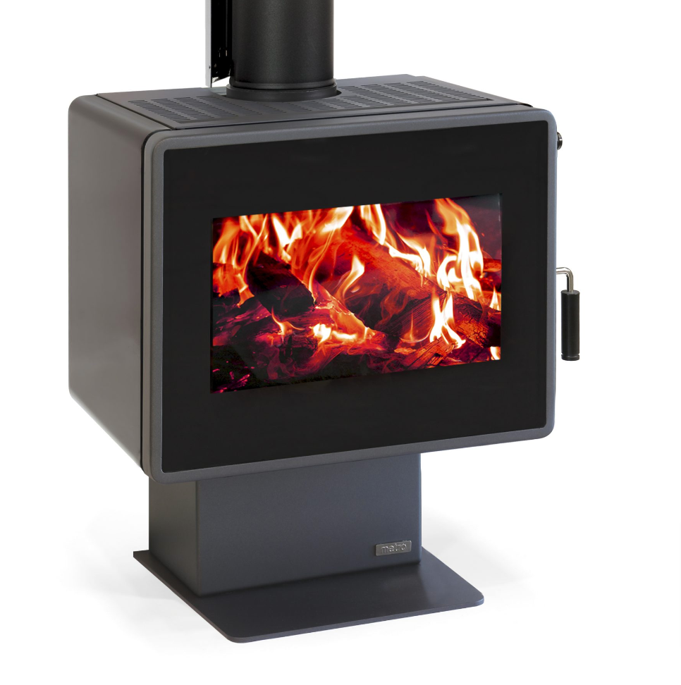 Metro Ambie PLUS Metallic Black HT Paint Fire Incl 4.2m Freestanding Flue Sys