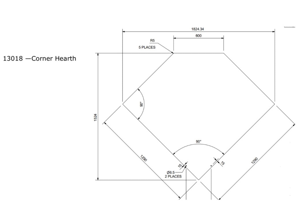 Woodsman 1290 x 1290 Black Steel Hearth for Corner