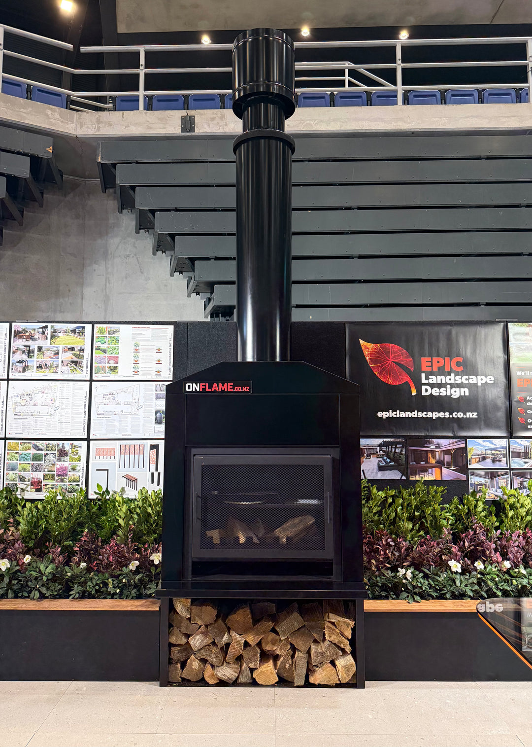 Onflame 900 - Black Freestanding Open Fire + 1.5m Flue
