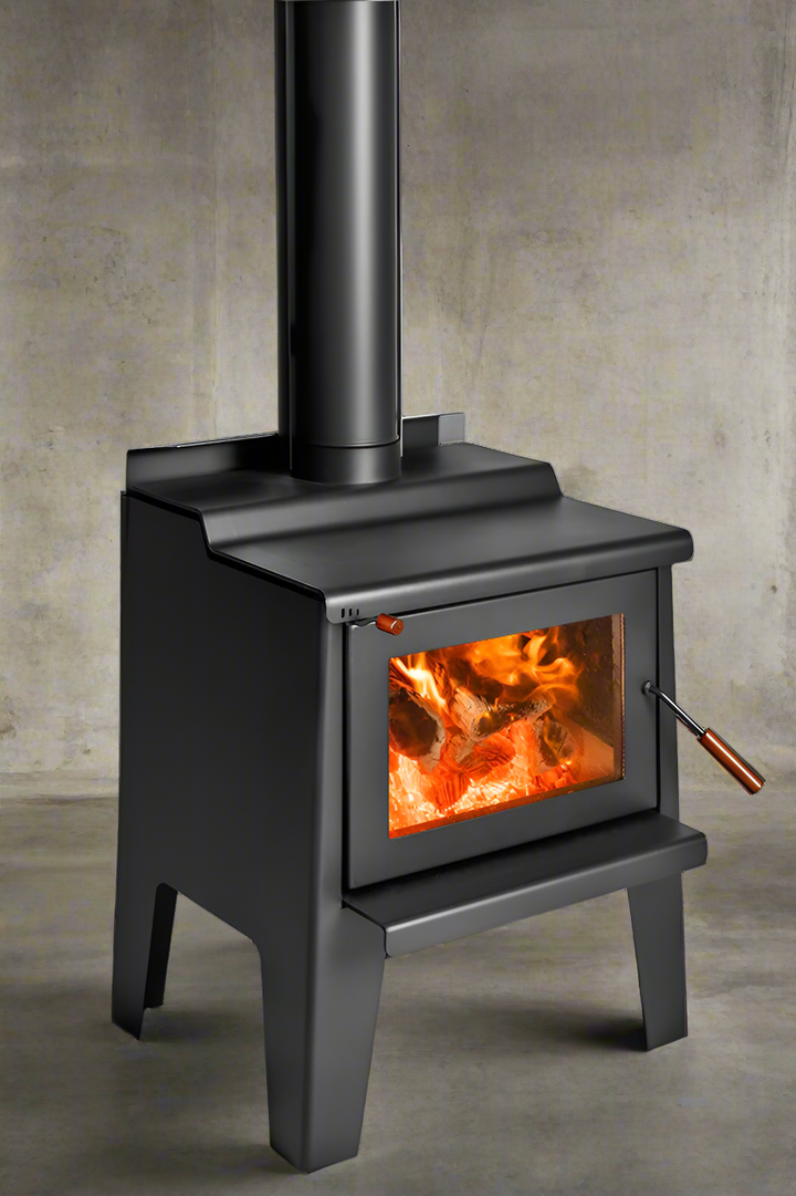 Woodsman Coleridge fireplace with 4.2m heatsaver flue system, showcasing sleek design and efficient heat output.