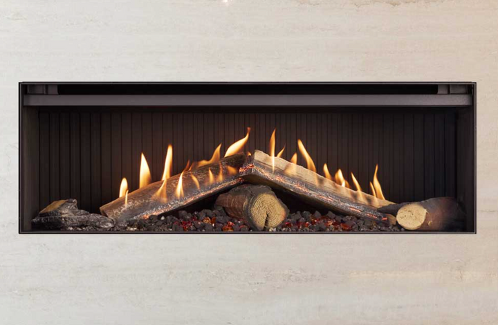 Rinnai Linear 1000 fireplace with FlameTech, showcasing realistic flames and embers.