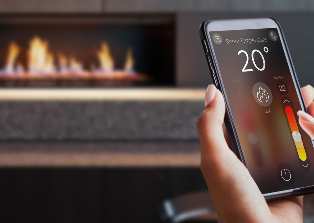 Rinnai Evolve 1253 Plus gas fire with remote temperature control app.