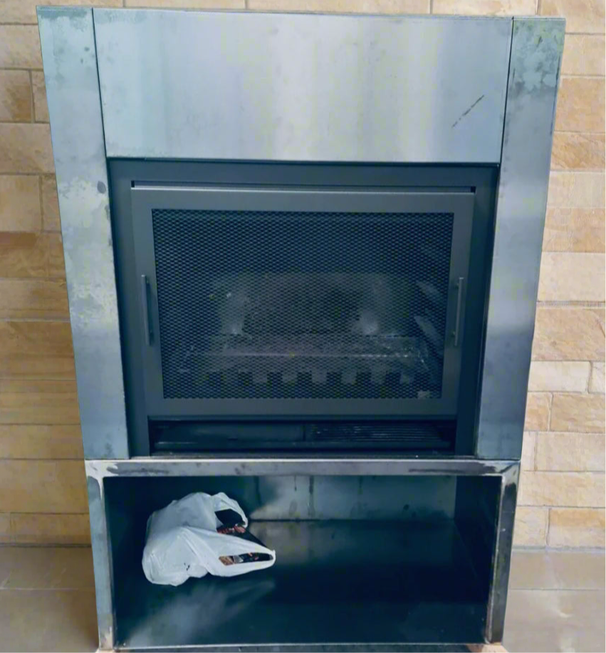 Onflame 900 - Freestanding in Black Cabinet Outside Open Wood Fire & 1.5m Flue