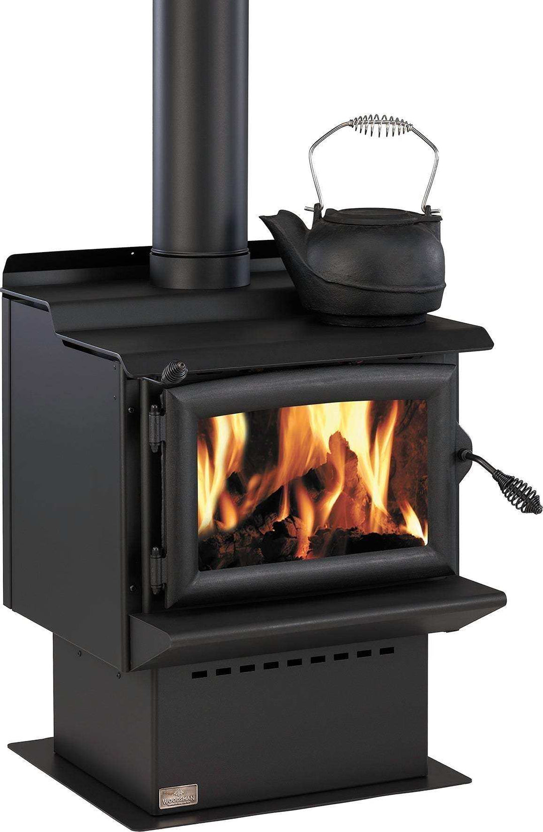 Solid freestanding Woodsman Tasman MKII burner with 4.2m Heatsaver flue system.