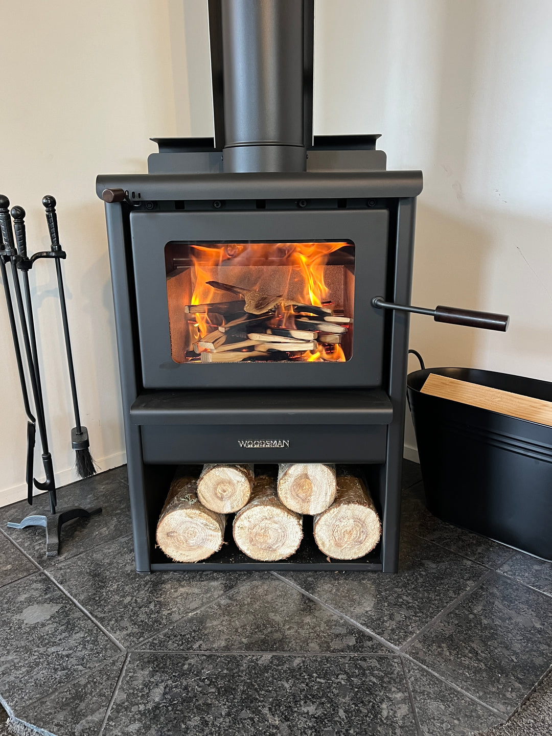 Woodsman Kanaku ULEB Fireplace on Wood Box Base