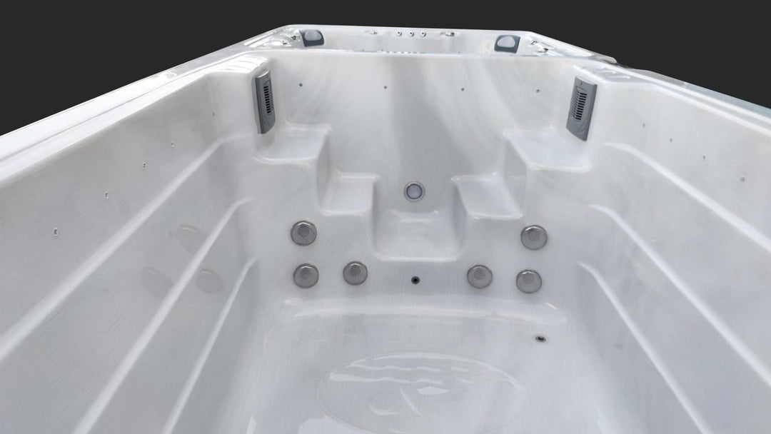 Sensation Euphoria 5.9m Pro Swim Spa interior with hydrotherapy jets and seating.