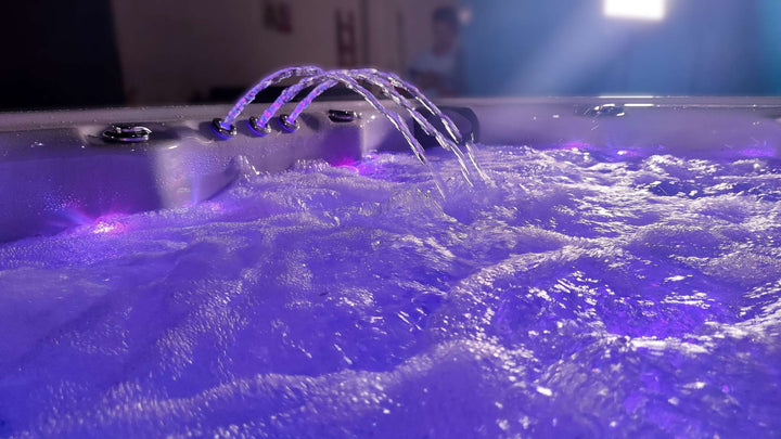 Sensation Euphoria 5.9m Pro Swim Spa with LED lights and water jets.