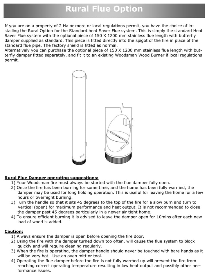 Woodsman 1.2m Metallic Black Rural Flue Damper - Yourstore