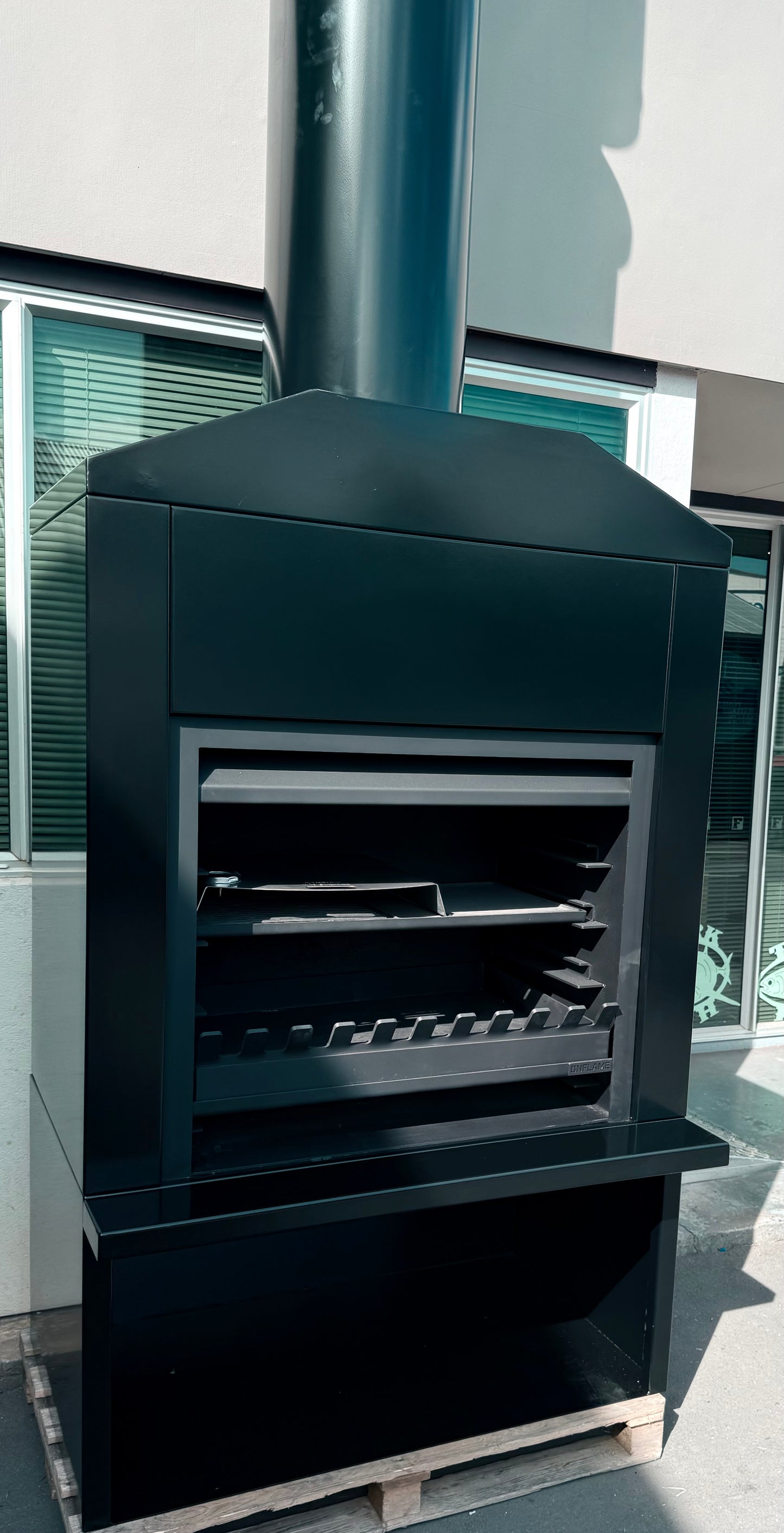 Onflame 900 Outdoor Wood Fire in Black Powder Coated Freestanding Cabinet