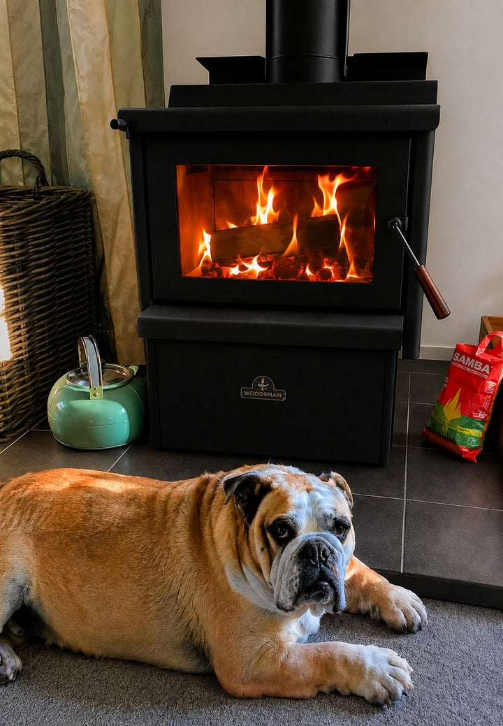 Woodsman Coleridge ULEB on Pedestal Base + HeatSaver Flue
