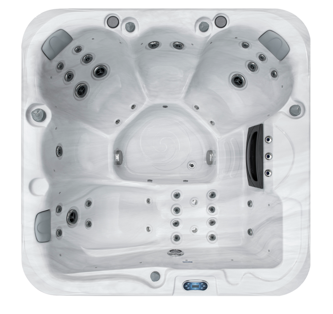 Sensation Oasis 6 person spa pool with multiple jets and ergonomic seating.