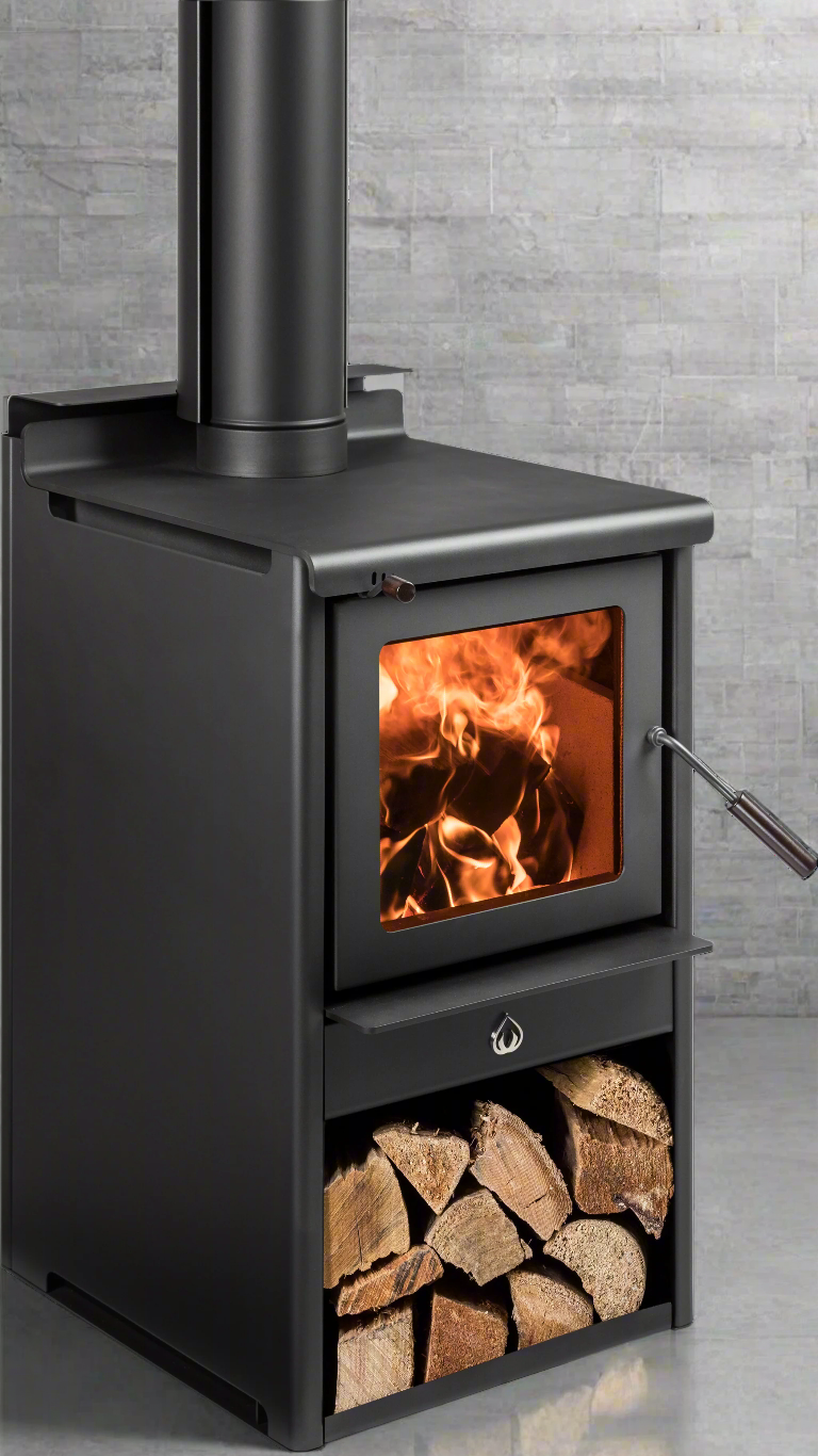 Serene Wood Box ULEB with 4.2m flue, efficient indoor fireplace.