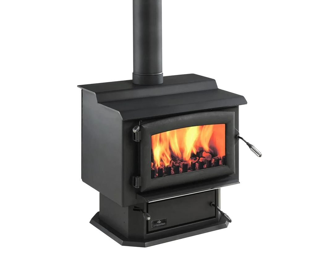 Woodsman Strongman Multi-Fuel Fire with 4.2m Heatsaver Flue System, ideal for large rooms, features a cooktop and optional wetback.