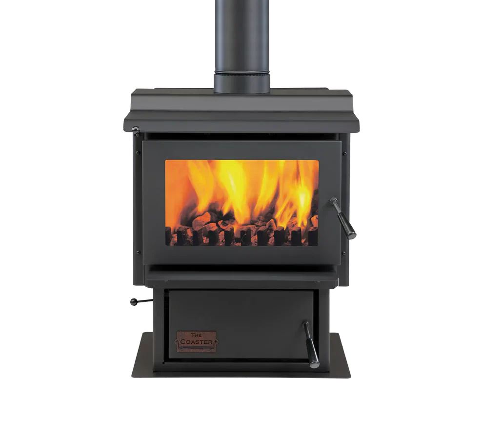 Woodsman Coaster multi-fuel fire with wetback and heatsaver flue system.