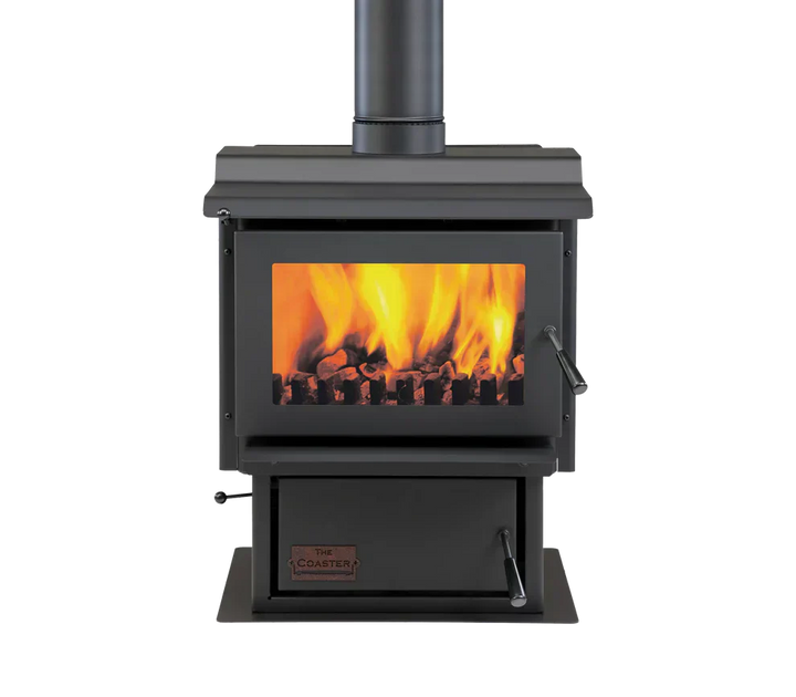 Woodsman Coaster multi-fuel fire with wetback and heatsaver flue system.