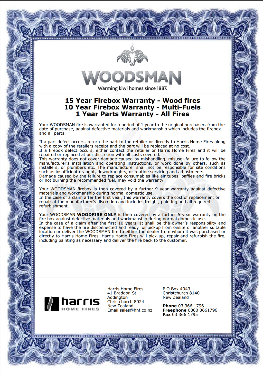Woodsman Coleridge ULEB Leg Base Fire – (Fire Only) | NZ Made - Clean Air Approved