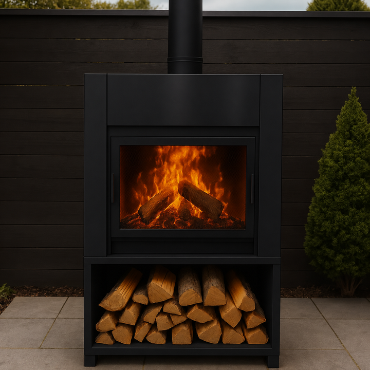 Onflame 900 - Black Freestanding Open Fire + 1.5m Flue
