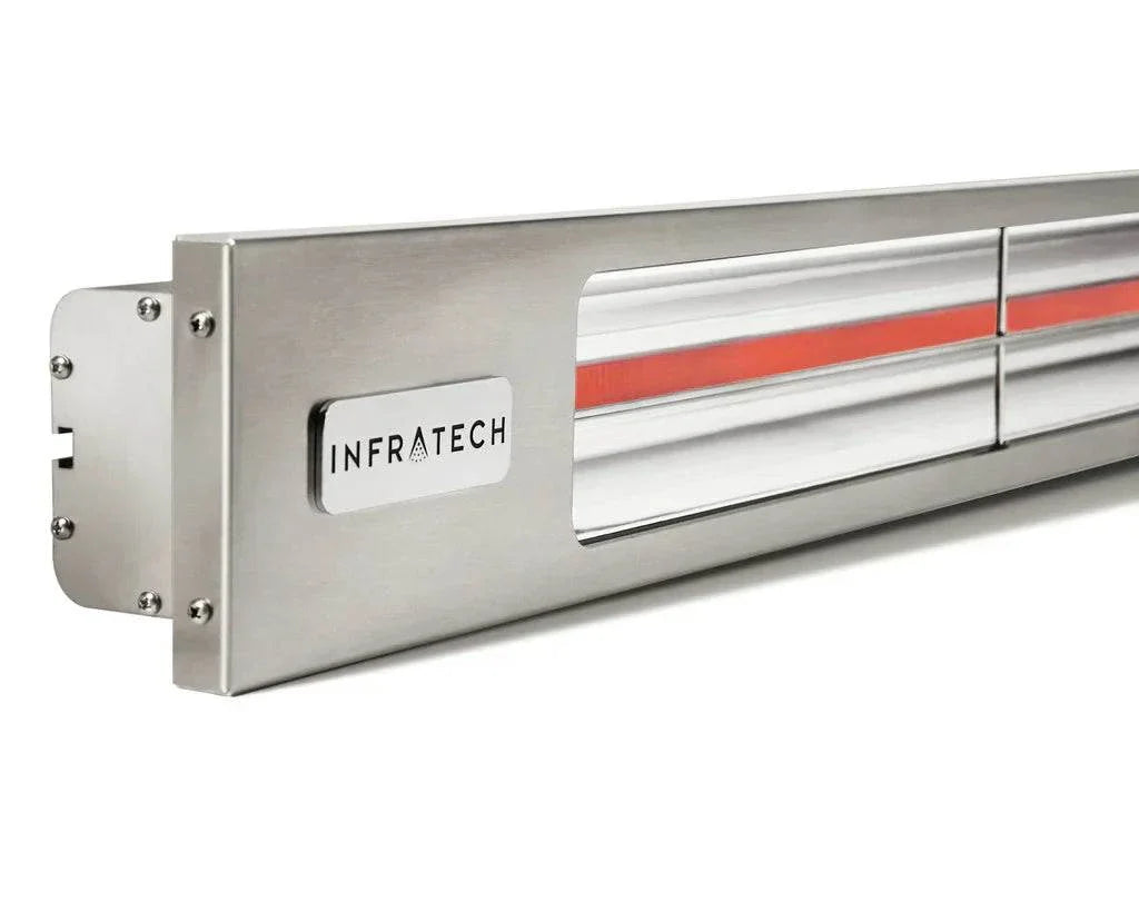 Infratech SL40 4kW Heater in brushed stainless steel with a modern, slim design for outdoor use.