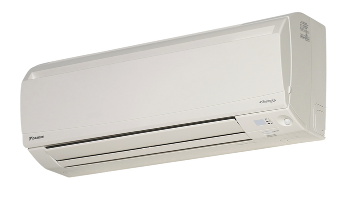 Daikin Cora FTXV25UVMA 3.2kw heat pump and air conditioner with sleek flat panel design.