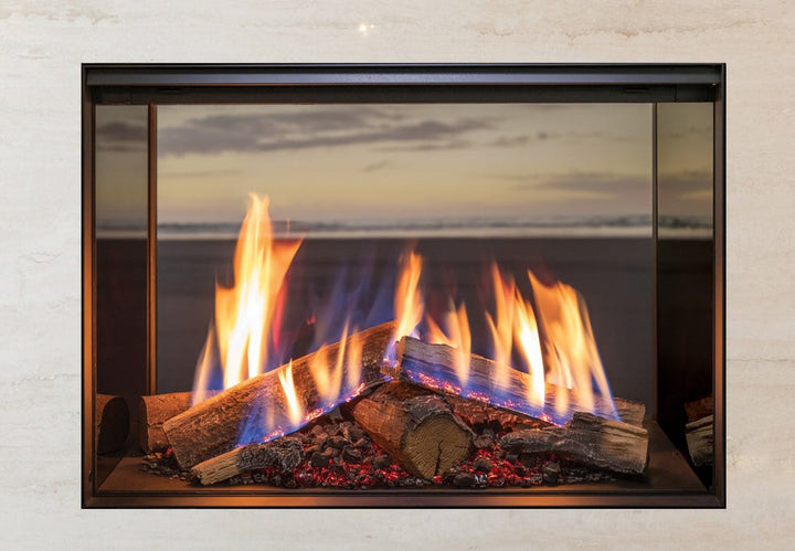 Rinnai Linear 800 double-sided fireplace with FlameTech.