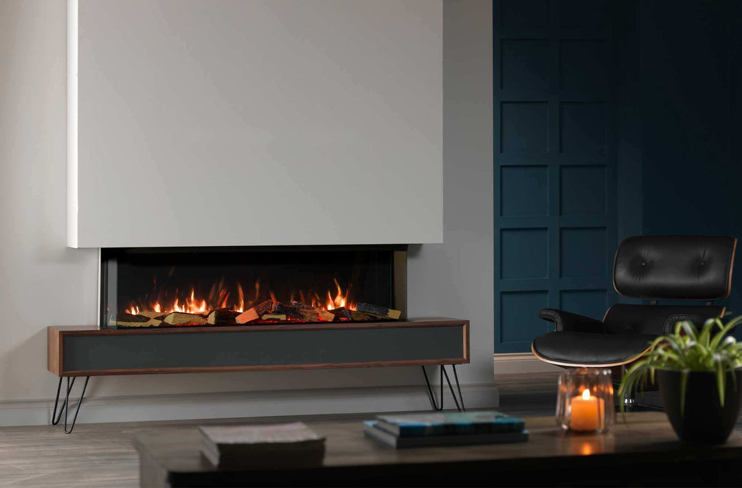 Rinnai ES 1500 Electric Fire with realistic flames in a modern living room setting.