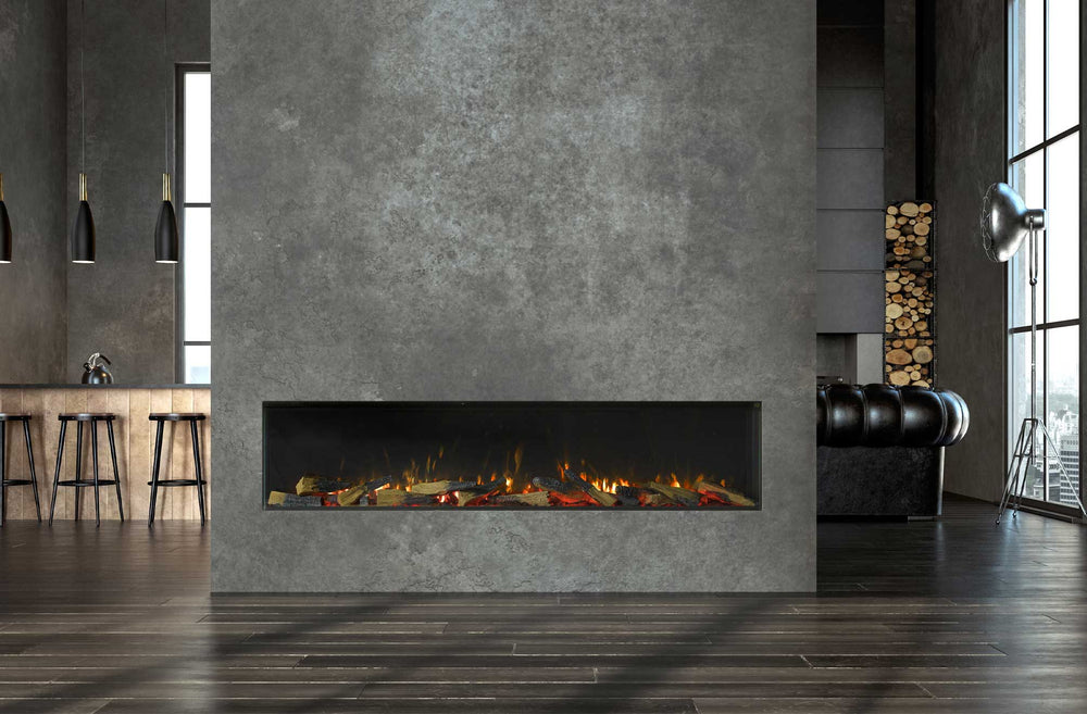 Modern living room featuring Rinnai ES 1800 Electric Fire with realistic flames and sleek design.