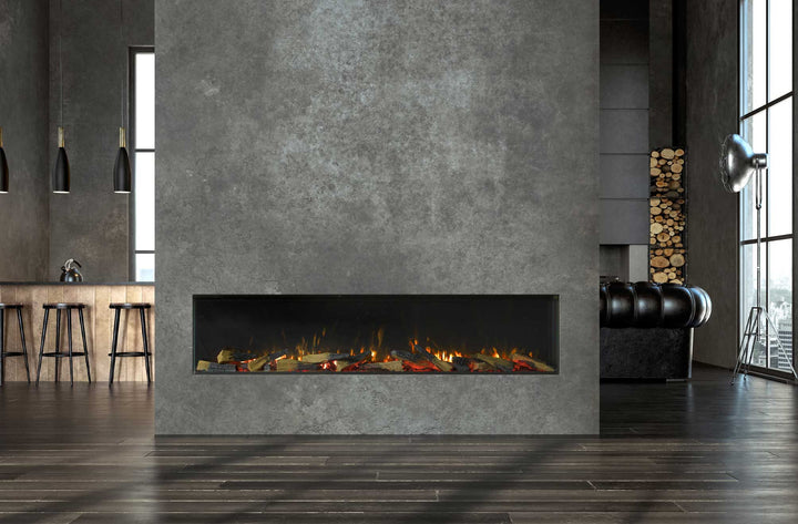 Modern living room featuring Rinnai ES 1800 Electric Fire with realistic flames and sleek design.