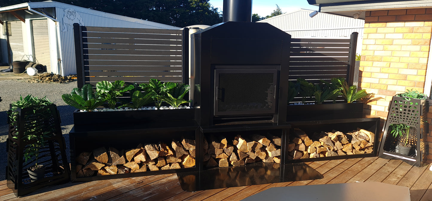 Onflame 1200 - Freestanding Outside Fireplace with Black Cabinet & 1.5m Flue