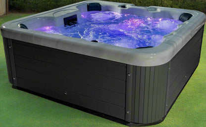 Sensation Bliss 3 All Seater Spa Pool with hydrotherapy jets and LED lights in a modern design.