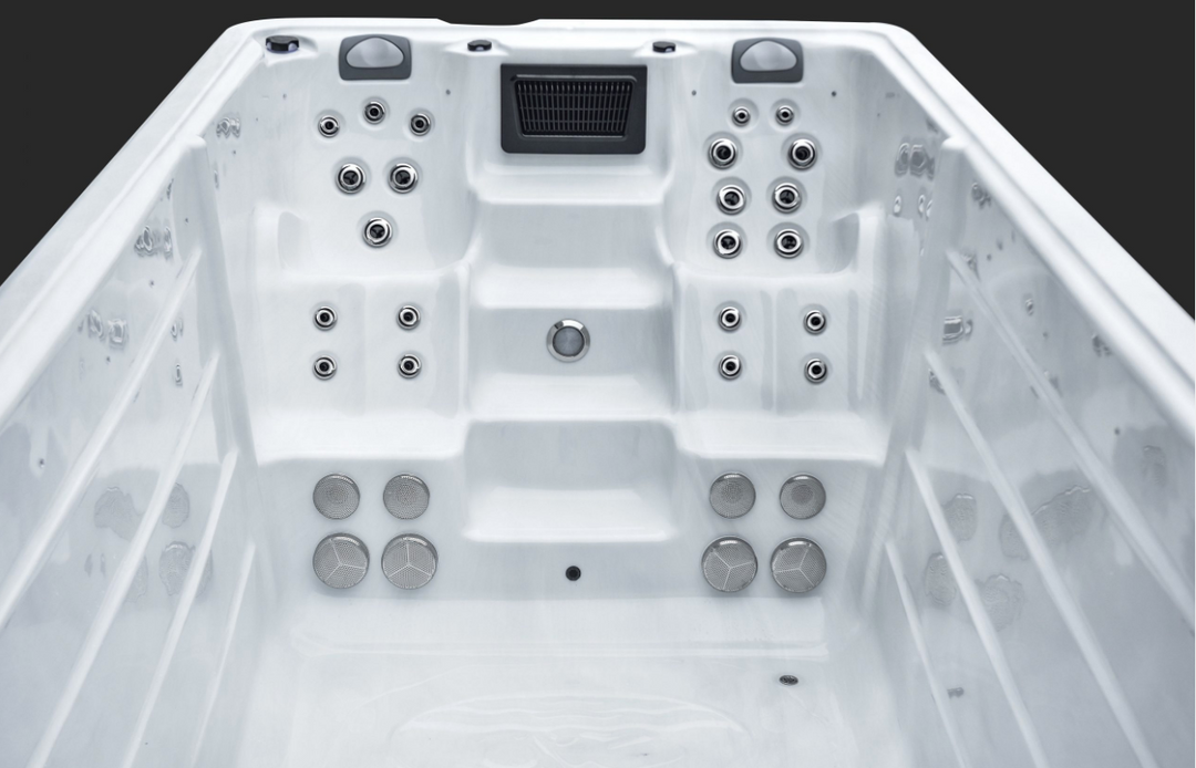 Sensation Delirium IV Pro 7.5m Swim Spa interior with hydrotherapy jets and spacious design.